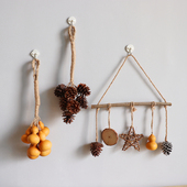 原木古风墙饰葫芦串天然松果墙面挂件民宿餐厅客厅阳台复古装 饰