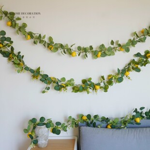 仿真柠檬藤条婚庆吊顶假花装饰室内空调暖气管道塑料拉花绿植藤蔓