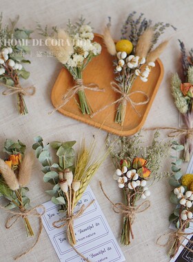 自然风干迷你小花束玫瑰干花混搭兔尾情人草真花礼盒diy配饰装饰