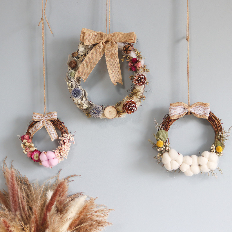 手工花环圆形森系奶茶店装饰