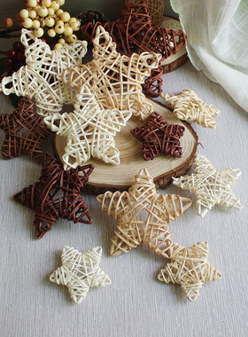 藤编藤球植物手工编织星星咖啡色白色米色彩色拍照道具幼儿园装饰