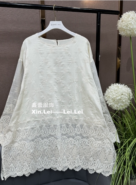 【鑫蕾】韩式蕾丝刺绣上衣镂空设计中式风格百搭时尚T恤28683