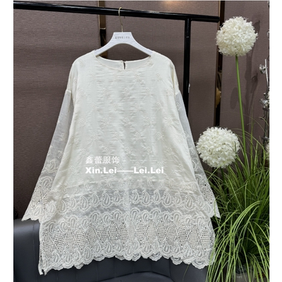 【鑫蕾】韩式蕾丝刺绣上衣镂空设计中式风格百搭时尚T恤28683