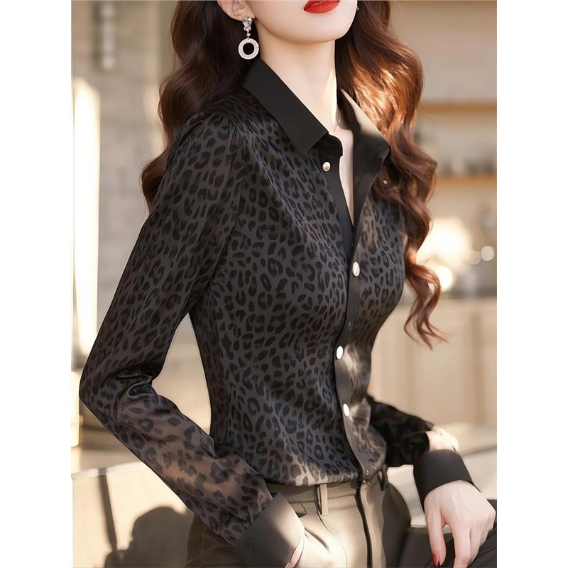 品牌法式独特漂亮轻奢洋气冷淡系高级感时尚通勤轻熟风豹纹衬衫女