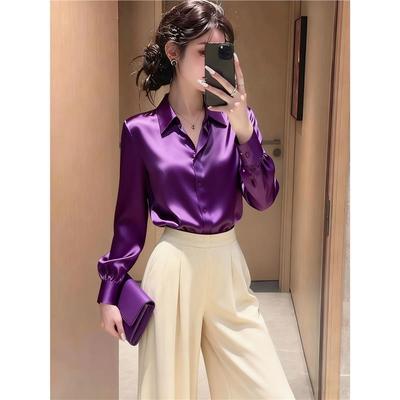 紫色职业缎面衬衫2025新款女轻奢高级感春秋长袖气质御姐衬衣上衣