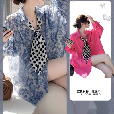 2025超火春季独特设计气质减龄宽松碎花飘带衬衫女微胖mm显瘦上衣