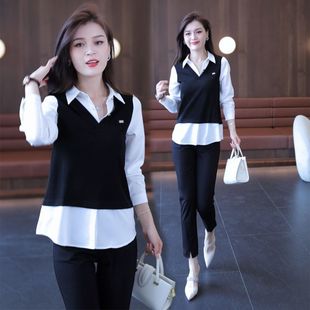 假两件上衣女时尚洋气衬衫领大码女装衬衣胖mm显瘦2025秋款打底衫