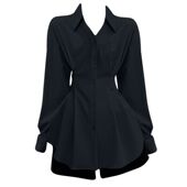 新款 大码 收腰衬衫 MM设计独特长袖 显瘦别致黑色衬衣上衣 春秋法式