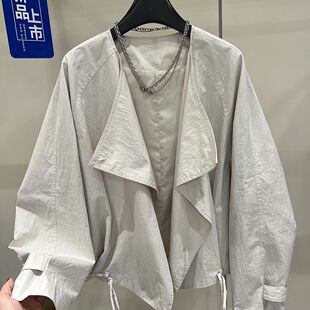 翻领外套女秋季新款长袖休闲韩版宽松高级感小众短款风衣薄款开衫