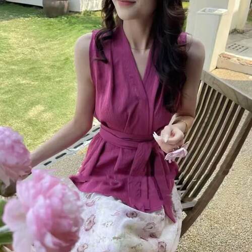 纯欲法式气质无袖背心女夏季新款修身显瘦高级感绑带外穿衬衫上衣