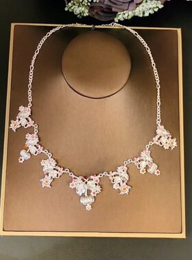 Vintage青岛中古vintage宝石镶嵌项链锁骨链跨境热销复古重工百搭