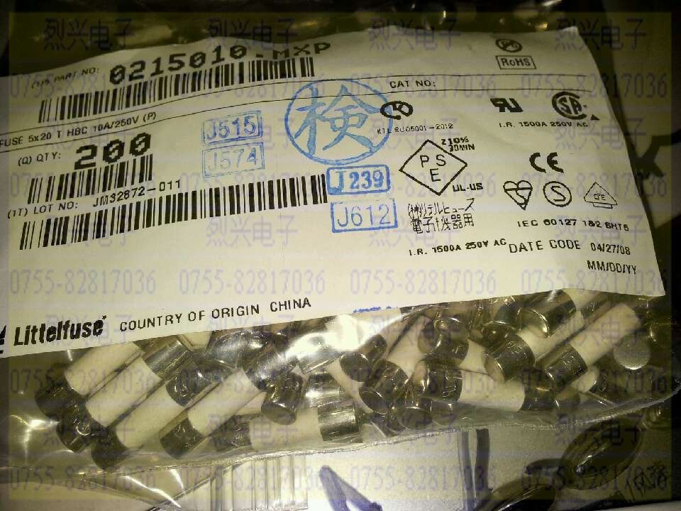 原装力特 LITTELFUSE陶瓷保险丝管0215010.MXP 5×20MM T10A 250V