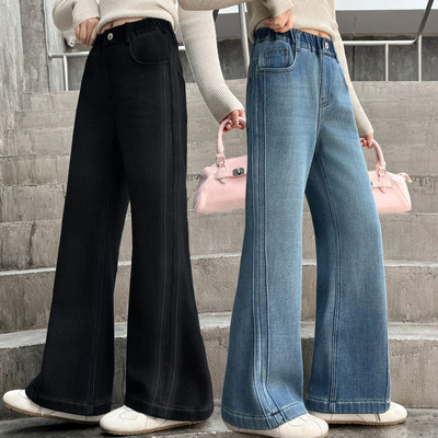 女童冬款一体绒加厚微喇牛仔裤