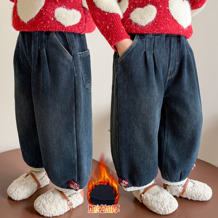 女童加绒牛仔裤一体绒冬装新款