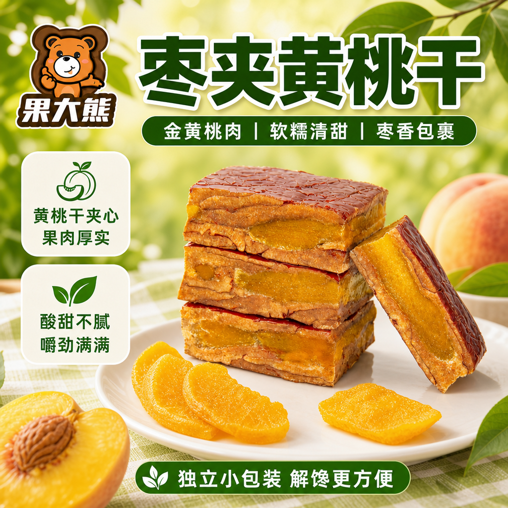 果大熊枣派枣夹黄桃干新疆红枣独立包装健康零食办公室小零食推荐