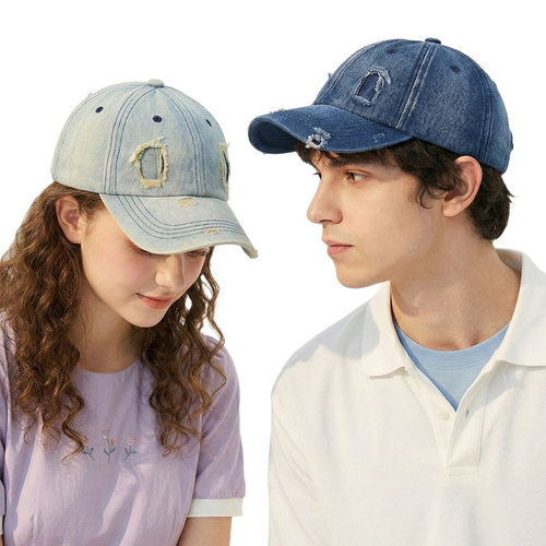 Washed Denim Cap Distressed Curved Brim Unisex Large Size
