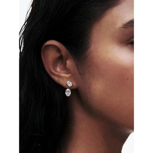 Rear Clip Double Oval Diamond Earrings Women Ins Chic Design