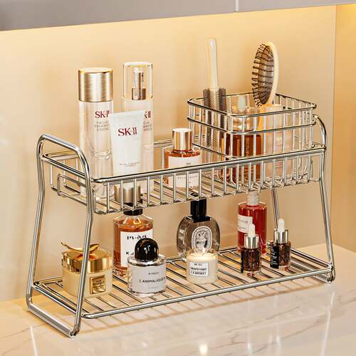 Double Layer Bathroom Vanity Shelf Makeup Skincare Organizer