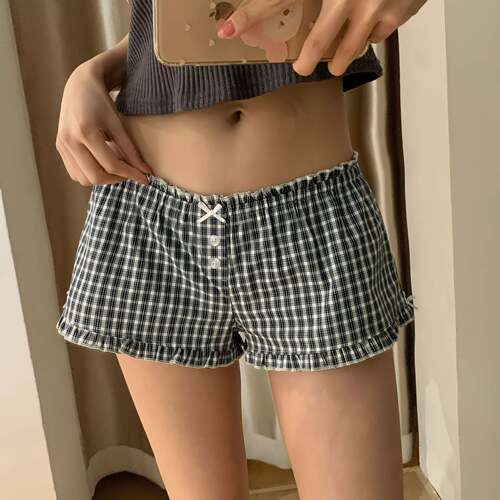 Trendy BM Lace Bow Low Waist Shorts Women Summer Casual
