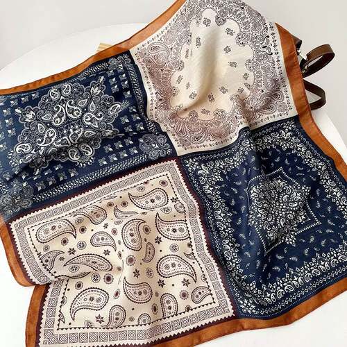 Houndstooth Paisley Silk Scarf Vintage Bandana Neck Scarf