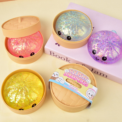 Hot Glitter Dumpling Squishy with Box Dumplings Sensory Sque