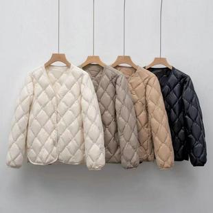 河南台前羽绒羽绒服女2025秋冬新款白鸭绒云朵羽绒服轻薄V领菱格