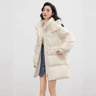 河南台前羽绒羽绒服女中长款2025年冬季新款连帽韩版时尚收腰显瘦