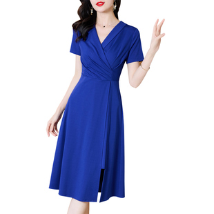 克莱因蓝连衣裙女夏2025新款高端气质时尚修身显瘦高级感蓝色裙子