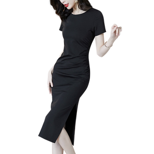 千娜儿高端夏季连衣裙女2026新款赫本风小黑裙子气质显瘦黑色长裙