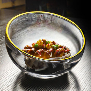 水晶玻璃斜口碗沙拉水果盘凉菜专用盘子创意冷菜调料容器透明商用