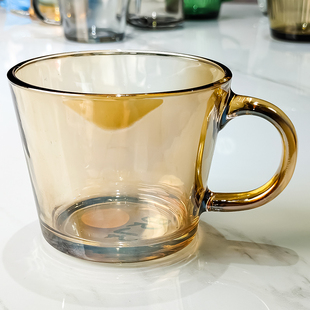2025新款 水晶玻璃杯水杯早餐茶色杯子带把手大茶杯加厚高端耐高温