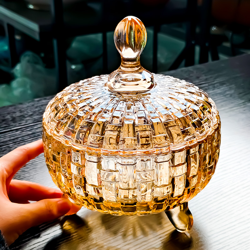 水晶玻璃碗带盖收纳盒网红糖果罐