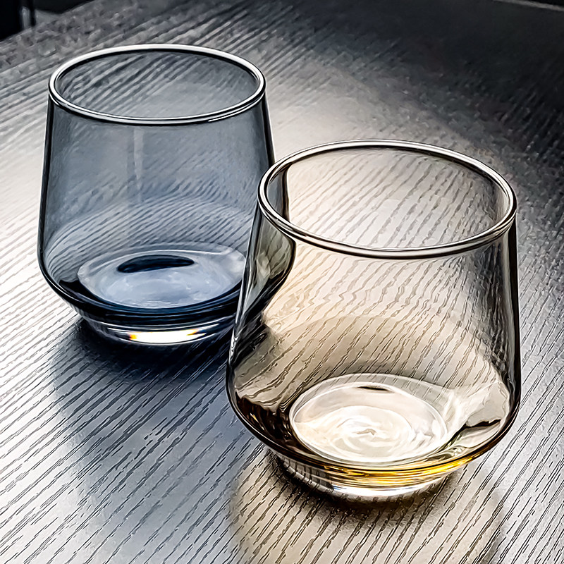 灰色玻璃杯水杯茶色酒杯大肚杯子琥珀色喝水家用高级感轻奢高颜值