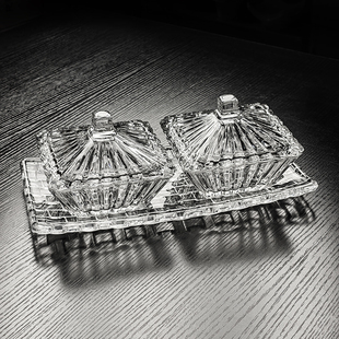 水晶玻璃碗带盖分格小果盘水果盘精致糖果方形托盘零食干果收纳盒