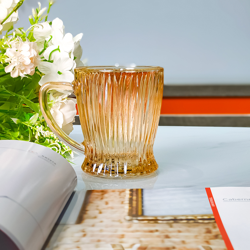 琥珀水晶玻璃杯茶杯喝水家用早餐精致带把手高颜值耐高温高级漂亮