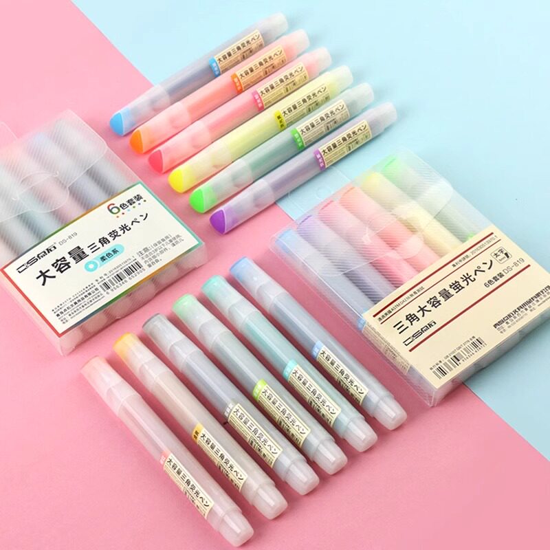 点石三角荧光笔标记笔荧光色笔小学生用记号笔彩色大容量划重点