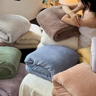 冬季双面拼色牛奶绒被套加厚保暖学生单双人黄色蓝色灰色被套枕套