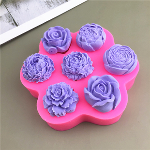 多款7孔玫瑰花牡丹花硅胶模具烘焙DIY蛋糕巧克力石膏滴胶蜡烛模具