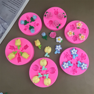 郁金香花蕾花苞双层花鸡蛋花玫瑰滴胶配件硅胶模具巧克力翻糖装饰