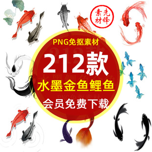 水墨鲤鱼锦鲤鱼类鱼群金鱼背景PNG免抠图片 水彩鲤鱼插图PS素材