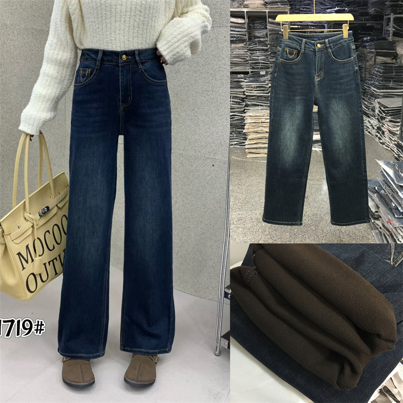 2025冬加绒牛仔直筒裤女显瘦长裤