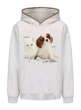 ARAR01“猫狗”450g重磅编织帽边美式连帽卫衣潮秋冬情侣男女宽松