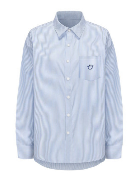 ARAR01“笑脸“ 刺绣衬衫条纹宽松撞色男女长袖衬衣百搭上衣