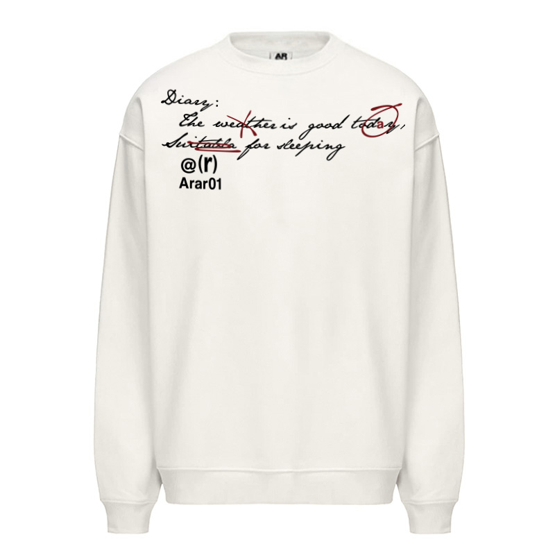 ARAR01“今天日记”标语绣花圆领重磅卫衣美式潮牌宽松秋冬情侣