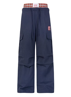 ARAR01双腰头格子拼接美式复古直筒显瘦工装宽松潮牌男女长裤