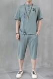 夏季新款男士唐装t恤汉服冰丝套装中裤风短袖衣服男H1689P45，男装休闲套装，星座1010A-2