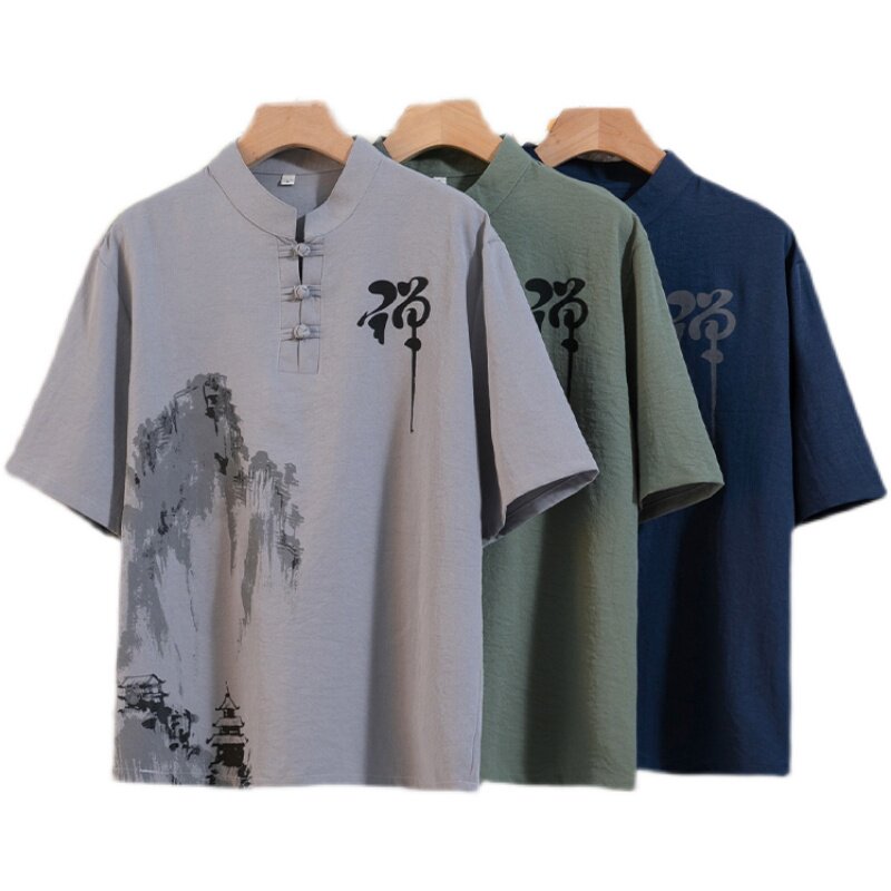 夏季风冰丝套装男休闲短袖t恤男装古风衣服唐装汉服H1689P45,男装休闲套装,星座1010A-2