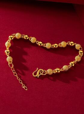 金色光砂珠手链女实心圆珠链条手链质感百搭款小众复古饰品手串