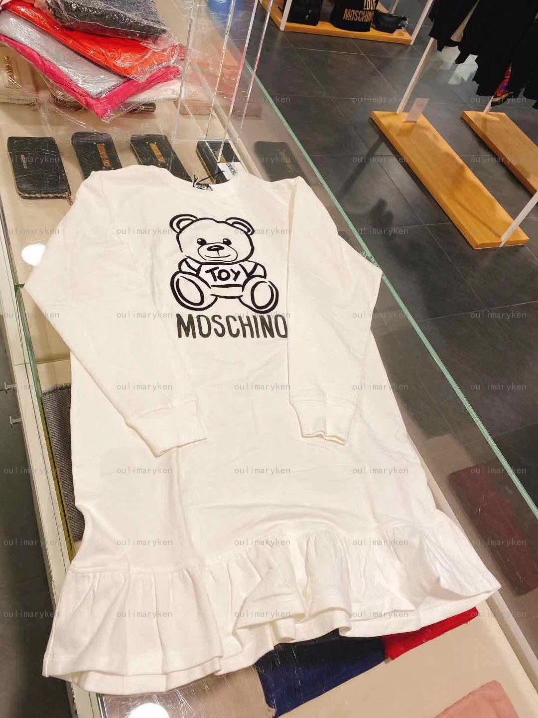 意大利奥莱 moschino 女童大童小熊卫衣连衣裙 白色 12A 12岁