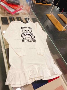 意大利奥莱 moschino 女童大童小熊卫衣连衣裙 白色 12A 12岁